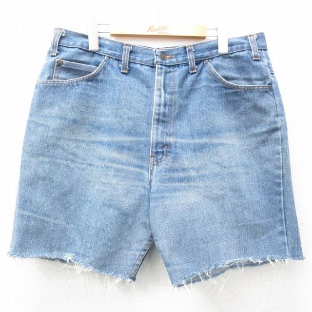 【50%OFF】W37★古着 ショート パンツ ショーツ メンズ 80年代 80s ヒゲ 紺 ネイビー デニム 25apr19 中古 ボトムス 短パン ショーパン ハーフ