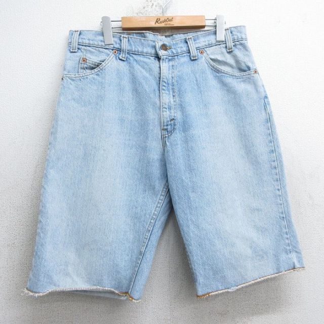 W34★古着 リーバイス Levis 550 ショート パンツ メンズ 90年代 90s コットン USA製 薄紺 ネイビー デニム 【spe】 25apr19 中古 ボトムス 短パン ショーパン ハーフ