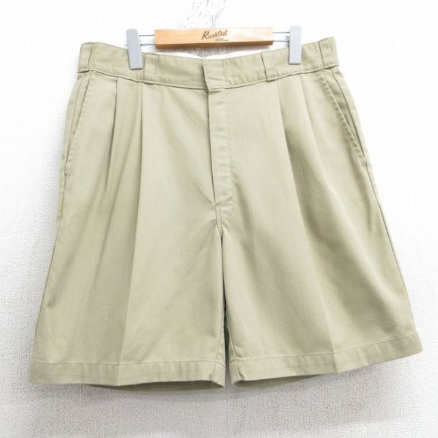 W34★古着 ディッキーズ Dickies ショート ワーク パンツ メンズ ベージュ カーキ 25apr19 中古 ボトムス 短パン ショーパン