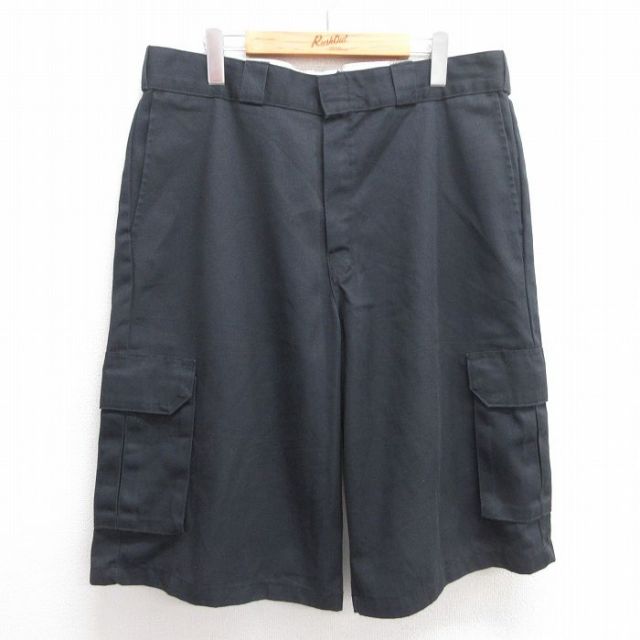 W36★古着 ディッキーズ Dickies ショート ワーク カーゴ パンツ ショーツ メンズ 黒 ブラック 25apr21 中古 ボトムス 短パン ショーパン