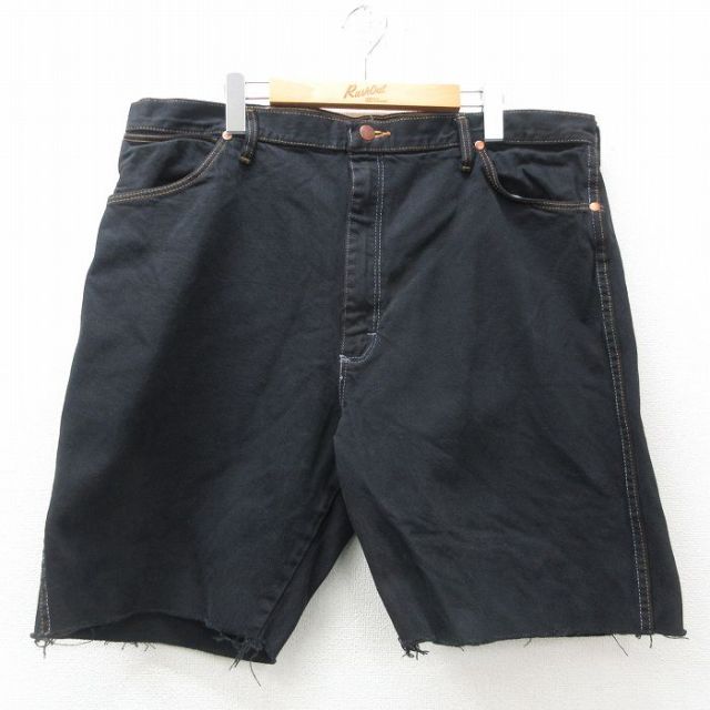 W40★古着 ラングラー Wrangler ショート パンツ ショーツ メンズ 大きいサイズ コットン 黒 ブラック デニム 25apr25 中古 ボトムス 短パン ショーパン ハーフ