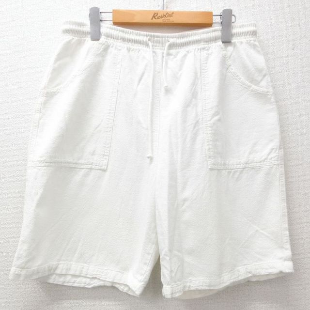 W33★古着 ショート イージー ベイカー パンツ ショーツ メンズ 90年代 90s コットン USA製 白 ホワイト 25apr26 中古 ボトムス 短パン ショーパン