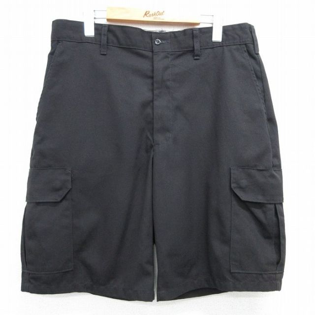 W36★古着 ショート ワーク カーゴ パンツ ショーツ メンズ 黒 ブラック 25apr26 中古 ボトムス 短パン ショーパン