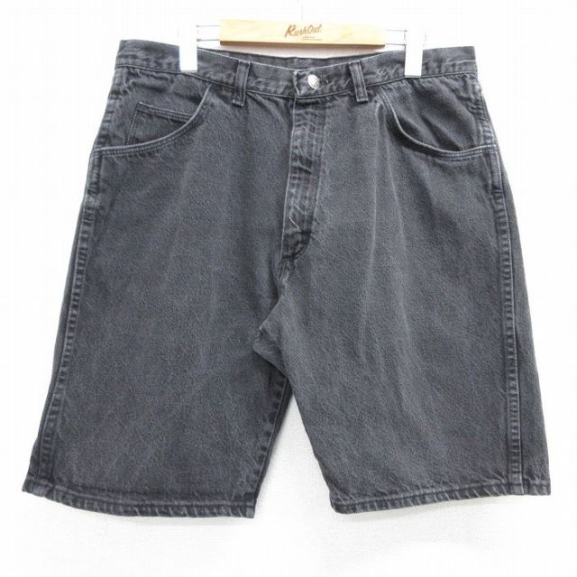 W36★古着 ラングラー Wrangler ショート パンツ ショーツ メンズ 90年代 90s コットン USA製 黒 ブラック デニム 【spe】 25apr26 中古 ボトムス 短パン ショーパン ハーフ
