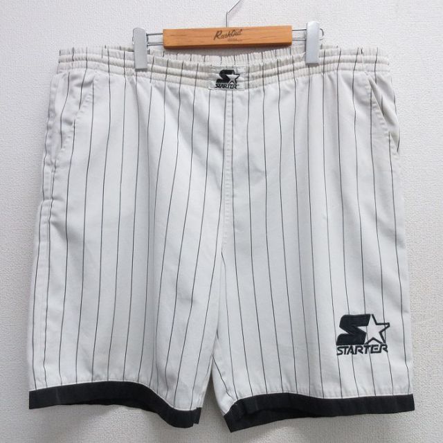 W40★古着 スターター STARTER ショート イージー パンツ ショーツ メンズ 90年代 90s 大きいサイズ 白他 ホワイト ストライプ 25apr26 中古 ボトムス 短パン ショーパン