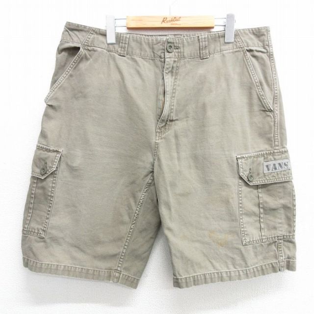 W38★古着 バンズ ショート カーゴ パンツ ショーツ メンズ コットン 緑系 グリーン 25apr26 中古 ボトムス 短パン ショーパン