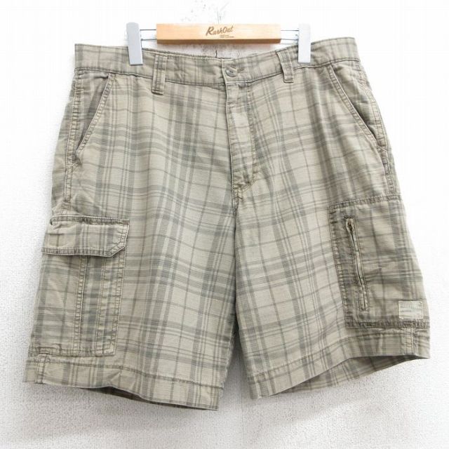 W36★古着 レッドヘッド ショート カーゴ パンツ ショーツ メンズ 00年代 00s コットン ベージュ他 カーキ チェック 25apr26 中古 ボトムス 短パン ショーパン