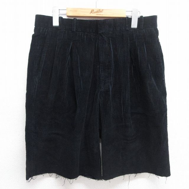 W34★古着 ショート コーデュロイ パンツ ショーツ メンズ 80年代 80s 太畝 コットン 黒 ブラック 【spe】 25apr28 中古 ボトムス 短パン ショーパン