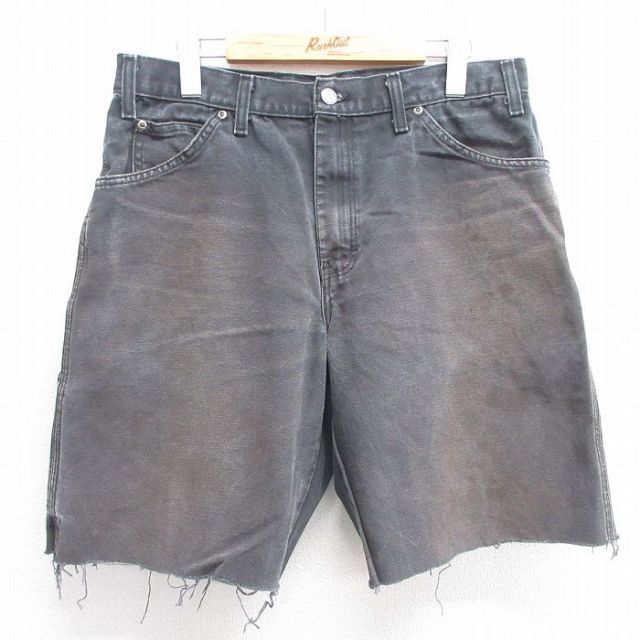 【50%OFF】W34★古着 ディッキーズ Dickies ショート ペインター パンツ ショーツ メンズ ダック地 コットン 黒 ブラック 25apr28 中古 ボトムス 短パン ショーパン
