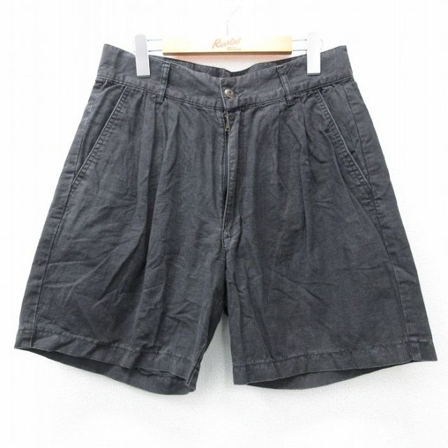 W32★古着 ショート パンツ ショーツ メンズ 90年代 90s 黒 ブラック 25apr30 中古 ボトムス 短パン ショーパン ハーフ