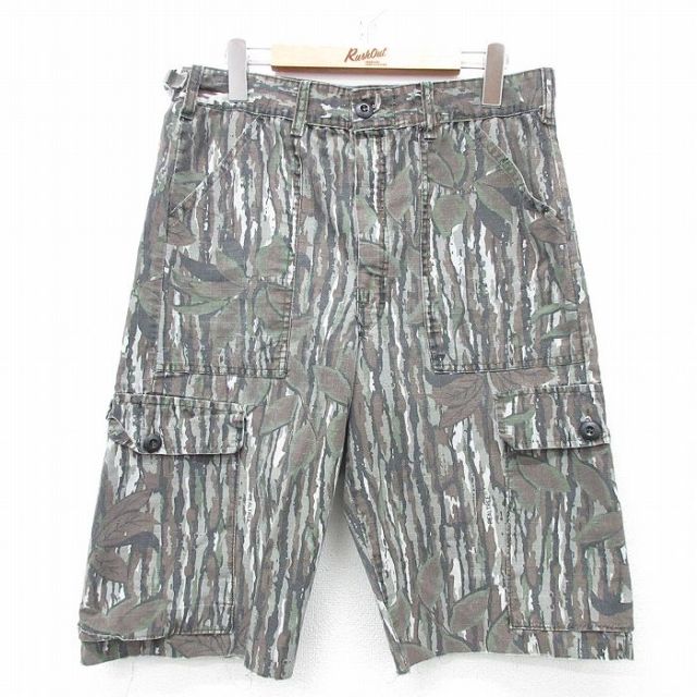 W32★古着 ショート ブッシュ ハンティング パンツ ショーツ メンズ リアルツリー リップストップ 緑系他 グリーン 迷彩 25apr30 中古 ボトムス 短パン ショーパン