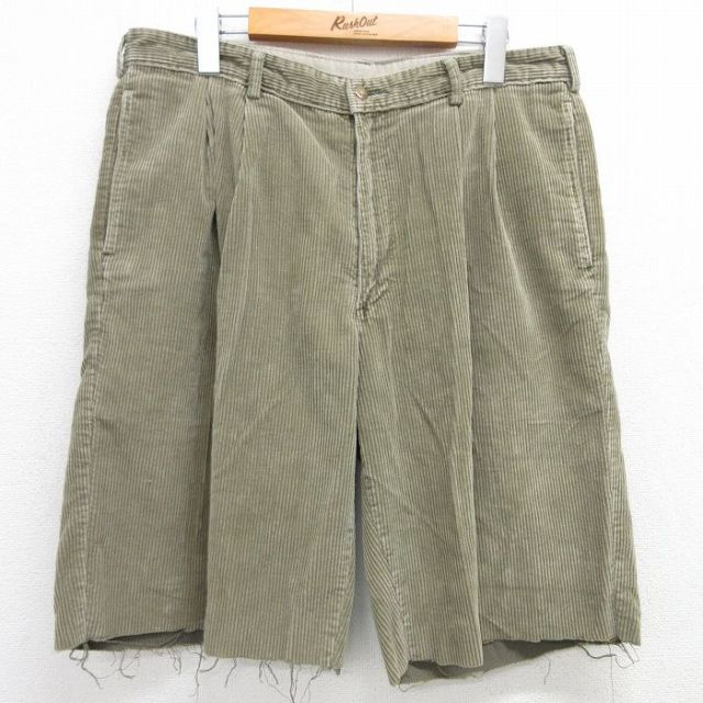 ショート コーデュロイ パンツ 90s 太畝 ライトグリーン W34 | 古着