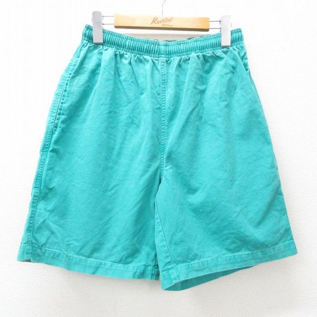 W31★古着 セントジョンズベイ ショート パンツ ショーツ メンズ 90年代 90s コットン 青緑 【spe】 25may08 中古 ボトムス 短パン ショーパン ハーフ