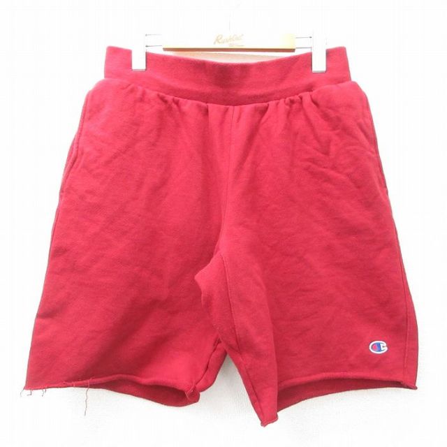 W32★古着 チャンピオン Champion リバースウィーブ ショート パンツ ショーツ メンズ ワンポイントロゴ えんじ 25may08 中古 ボトムス 短パン ショーパン ハーフ