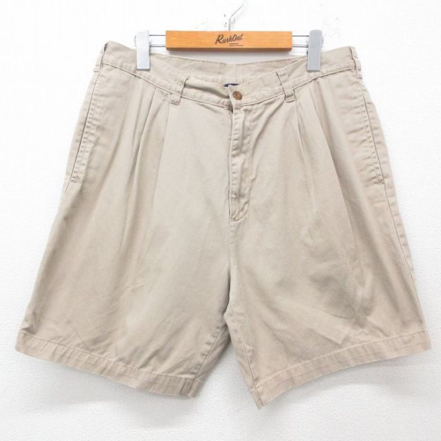 W34★古着 ラルフローレン Ralph Lauren チャップス ブランド ショート パンツ ショーツ メンズ 90年代 90s コットン ベージュ カーキ 25may08 中古 ボトムス 短パン ショーパン ハーフ