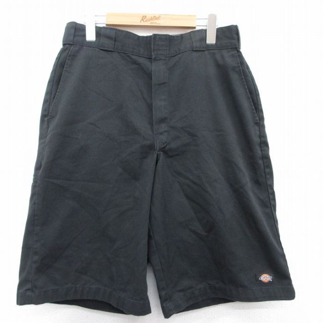 W32★古着 ディッキーズ Dickies ショート ワーク パンツ ショーツ メンズ 黒 ブラック 25may08 中古 ボトムス 短パン ショーパン