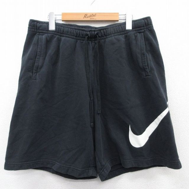 W36★古着 ナイキ NIKE ショート スウェット パンツ ショーツ メンズ ビッグロゴ 黒 ブラック 25may08 中古 ボトムス 短パン ショーパン