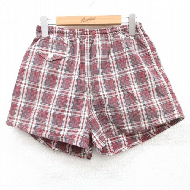 【50%OFF】W27★古着 キャンパス ビンテージ ショート パンツ ショーツ メンズ 60年代 60s 赤他 レッド チェック 【spe】 25may10 中古 ボトムス 短パン ショーパン ハーフ