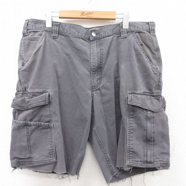 【50%OFF】W37★古着 カーハート Carhartt ショート カーゴ パンツ ショーツ メンズ ダック地 グレー 25may12 中古 ボトムス 短パン ショーパン