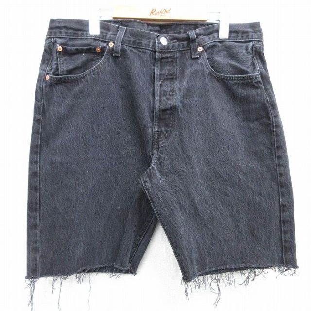 【50%OFF】W37★古着 リーバイス Levis 501 ショート パンツ ショーツ メンズ コットン 黒 ブラック デニム 25may14 中古 ボトムス 短パン ショーパン ハーフ