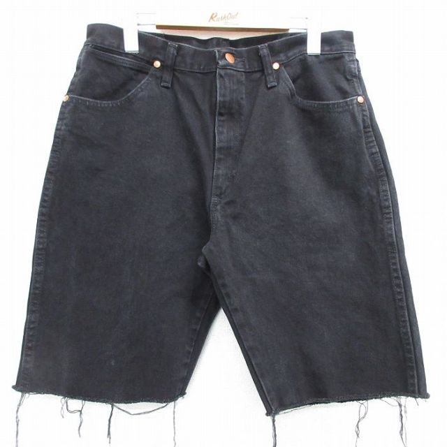 【50%OFF】W33★古着 ラングラー Wrangler ショート パンツ ショーツ メンズ コットン 黒 ブラック デニム 25may14 中古 ボトムス 短パン ショーパン ハーフ