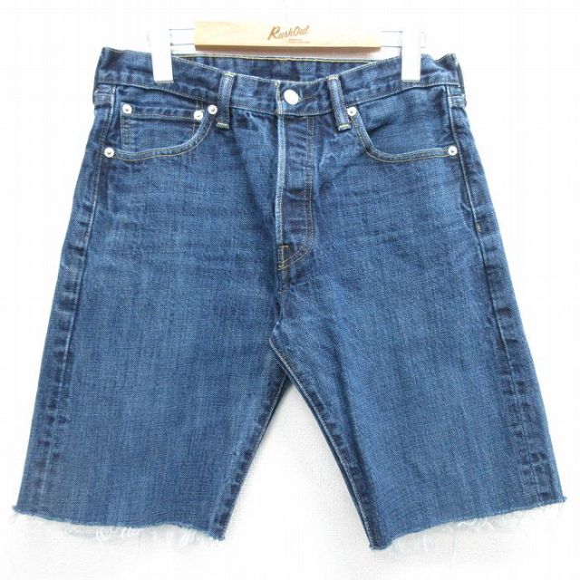 W31★古着 リーバイス Levis 501 ショート パンツ ショーツ メンズ ヒゲ コットン 紺 ネイビー デニム 25may14 中古 ボトムス 短パン ショーパン ハーフ