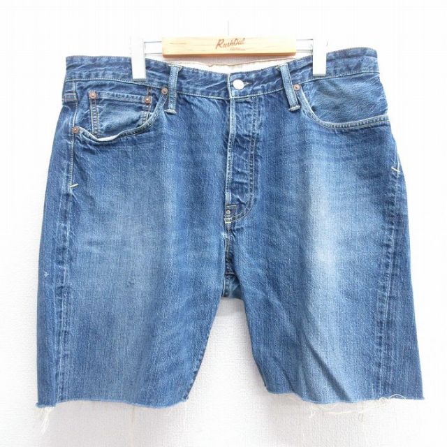 W39★古着 ラルフローレン Ralph Lauren ブランド ショート パンツ ショーツ メンズ ヒゲ 紺 ネイビー デニム 25may14 中古 ボトムス 短パン ショーパン ハーフ