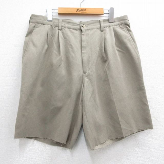 W35★古着 トミーヒルフィガー TOMMY HILFIGER ブランド ショート パンツ ショーツ メンズ ゴルフ ワンポイントロゴ 濃ベージュ カーキ 25may15 中古 ボトムス 短パン ショーパン ハーフ