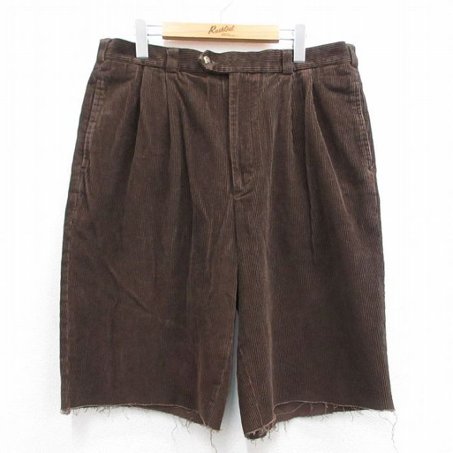 W37★古着 ペリーエリス ショート コーデュロイ パンツ ショーツ メンズ 太畝 コットン 茶 ブラウン 25may15 中古 ボトムス 短パン ショーパン