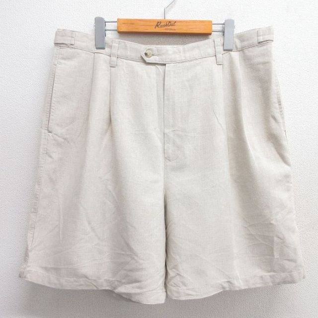 W36★古着 ショート パンツ ショーツ メンズ リネン 薄ベージュ カーキ 25may20 中古 ボトムス 短パン ショーパン ハーフ