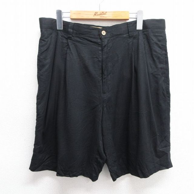 W34★古着 ショート パンツ ショーツ メンズ シルク 黒 ブラック 25may20 中古 ボトムス 短パン ショーパン ハーフ