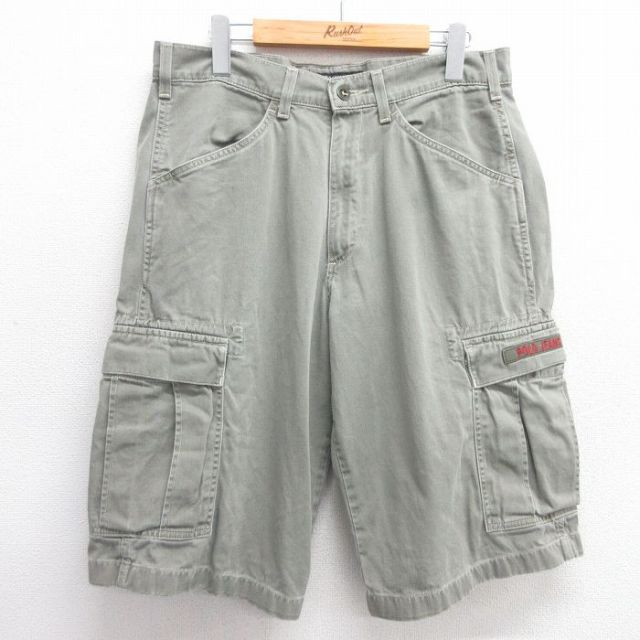 W33★古着 ラルフローレン Ralph Lauren ポロジーンズ ブランド ショート カーゴ パンツ ショーツ メンズ コットン 薄緑 グリーン 【spe】 25may20 中古 ボトムス 短パン ショーパン