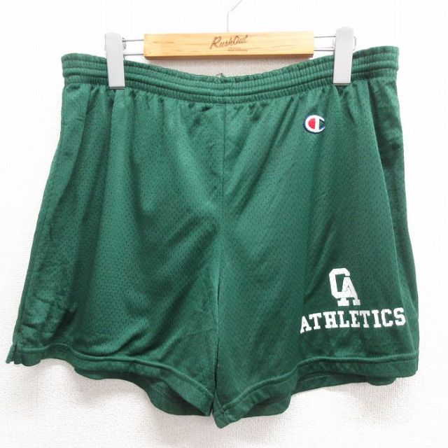 W35★古着 チャンピオン Champion ショート トレーニング パンツ ショーツ メンズ 80年代 80s CA メッシュ地 USA製 緑 グリーン 【spe】 25may26 中古 ボトムス 短パン ショーパン