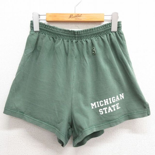 W31★古着 ショート パンツ ショーツ メンズ 90年代 90s ミシガン コットン USA製 緑 グリーン 25may26 中古 ボトムス 短パン ショーパン ハーフ