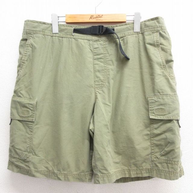 W38★古着 ショート カーゴ パンツ ショーツ メンズ リップストップ コットン 緑 グリーン 25may26 中古 ボトムス 短パン ショーパン