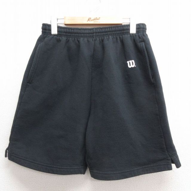 W33★古着 ウィルソン ショート スウェット パンツ ショーツ メンズ 00年代 00s ワンポイントロゴ 黒 ブラック 25may26 中古 ボトムス 短パン ショーパン