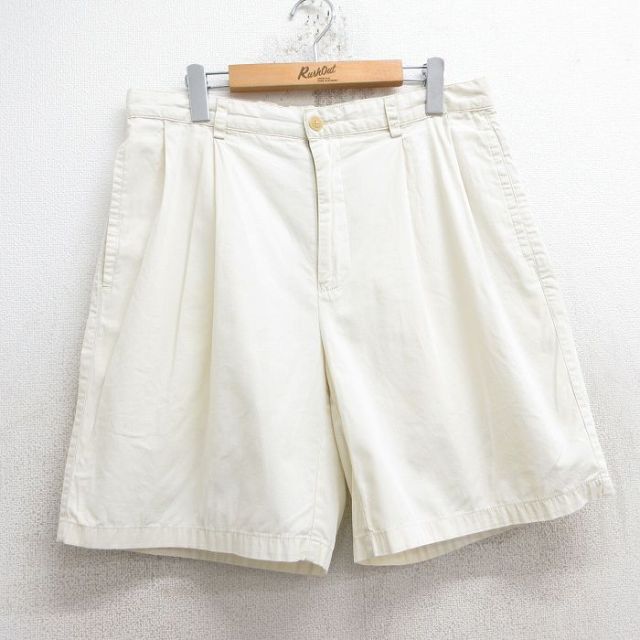 【50%OFF】W34★古着 ノーティカ NAUTICA ブランド ショート パンツ ショーツ メンズ 90年代 90s ワンポイントロゴ コットン 生成り 25may28 中古 ボトムス 短パン ショーパン ハーフ