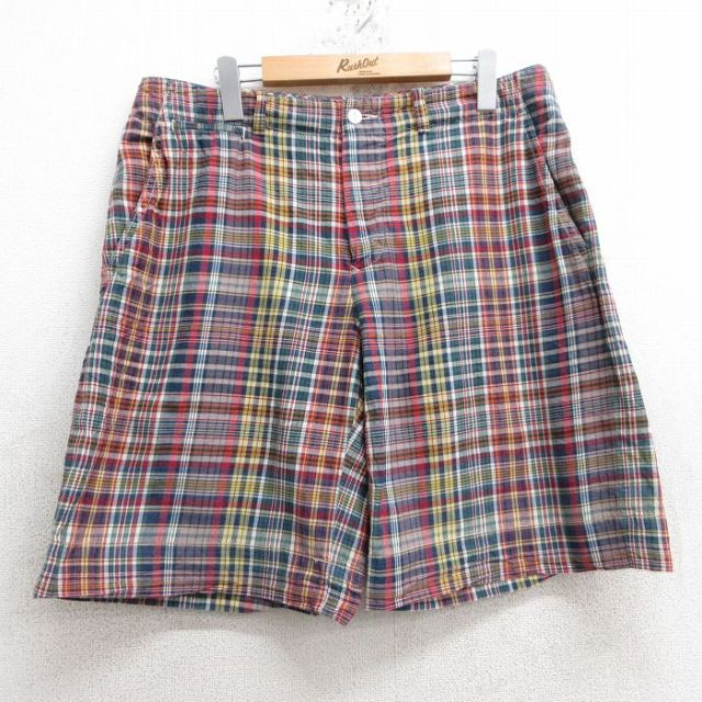 W34★古着 ラルフローレン Ralph Lauren ブランド ショート パンツ ショーツ メンズ 90年代 90s コットン 紺他 ネイビー チェック 25may28 中古 ボトムス 短パン ショーパン ハーフ