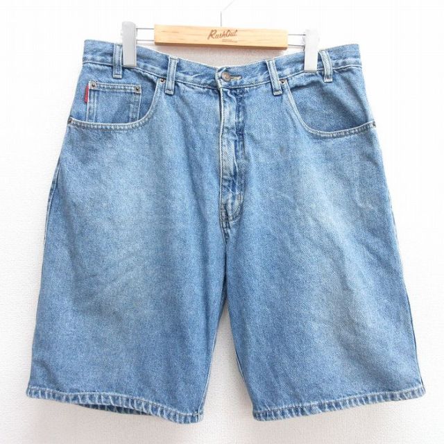 【50%OFF】W36★古着 ビューグルボーイ ショート パンツ ショーツ メンズ 90年代 90s コットン 紺 ネイビー デニム 25may30 中古 ボトムス 短パン ショーパン ハーフ