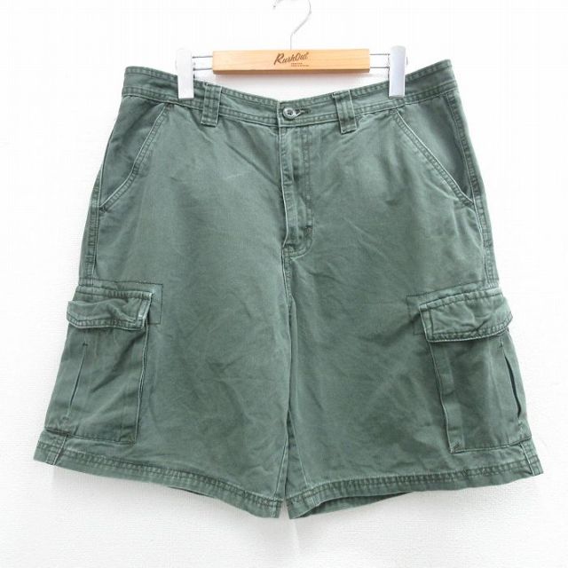W34★古着 FADED GLORY ショート カーゴ パンツ ショーツ メンズ コットン 濃緑 グリーン 25may30 中古 ボトムス 短パン ショーパン