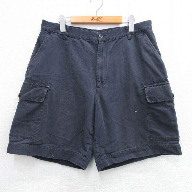 W36★古着 ノーティカ NAUTICA ブランド ショート カーゴ パンツ ショーツ メンズ ダック地 黒 ブラック 25may30 中古 ボトムス 短パン ショーパン