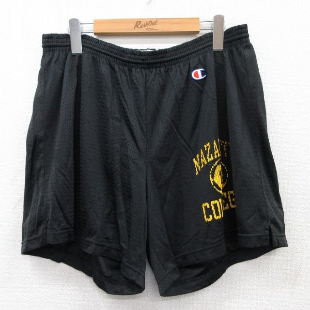 W35★古着 チャンピオン champion ショート トレーニング パンツ ショーツ メンズ 80年代 80s ナザレス カレッジ メッシュ地 USA製 黒 ブラック 【spe】 25may30 中古 ボトムス 短パン ショーパン