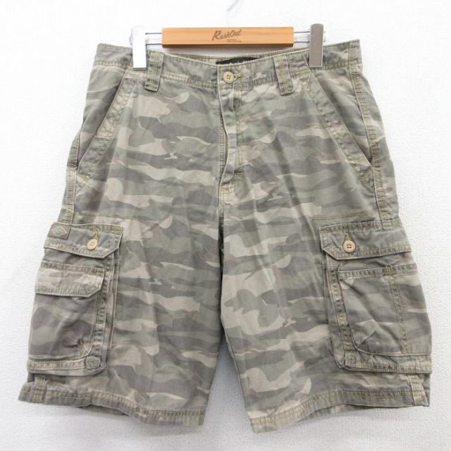 W32★古着 リー Lee ショート カーゴ パンツ ショーツ メンズ コットン ベージュ カーキ 迷彩 25may30 中古 ボトムス 短パン ショーパン