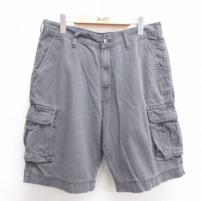 W34★古着 ショート カーゴ パンツ ショーツ メンズ コットン 濃グレー 25may31 中古 ボトムス 短パン ショーパン