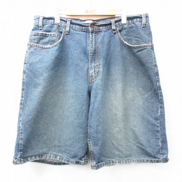 W38★古着 リーバイス Levis シグネチャー ショート パンツ ショーツ メンズ コットン 紺 ネイビー デニム 25may31 中古 ボトムス 短パン ショーパン ハーフ