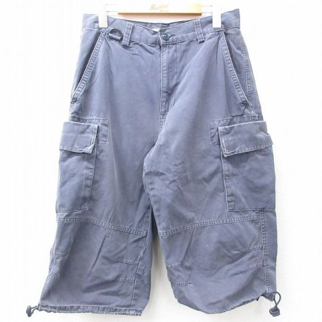 W31★古着 オールドネイビー OLD NAVY ハーフ カーゴ パンツ ショーツ メンズ ダック地 コットン 濃グレー 25may31 中古 ボトムス 短パン ショーパン