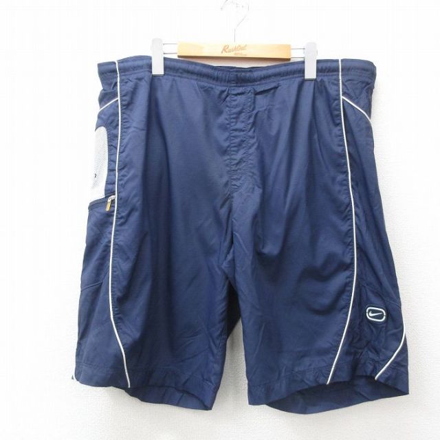 【50%OFF】W40★古着 ナイキ NIKE ショート ナイロン パンツ ショーツ メンズ 00年代 00s ワンポイントロゴ 大きいサイズ 紺 ネイビー 内側メッシュ 25may31 中古 ボトムス 短パン ショーパン
