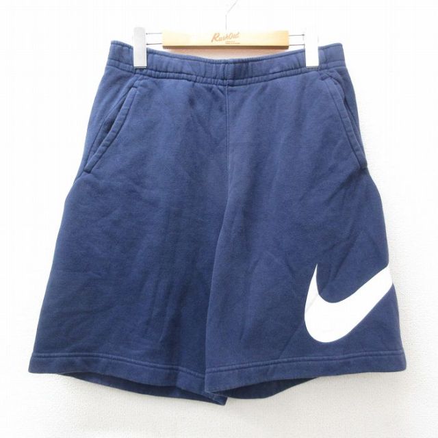 W32★古着 ナイキ NIKE ショート スウェット パンツ ショーツ メンズ ビッグロゴ 紺 ネイビー 25may31 中古 ボトムス 短パン ショーパン