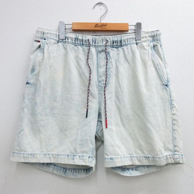 W32★古着 トミーヒルフィガー TOMMY HILFIGER ジーンズ ブランド ショート パンツ ショーツ メンズ 薄紺 ネイビー デニム 25may31 中古 ボトムス 短パン ショーパン ハーフ