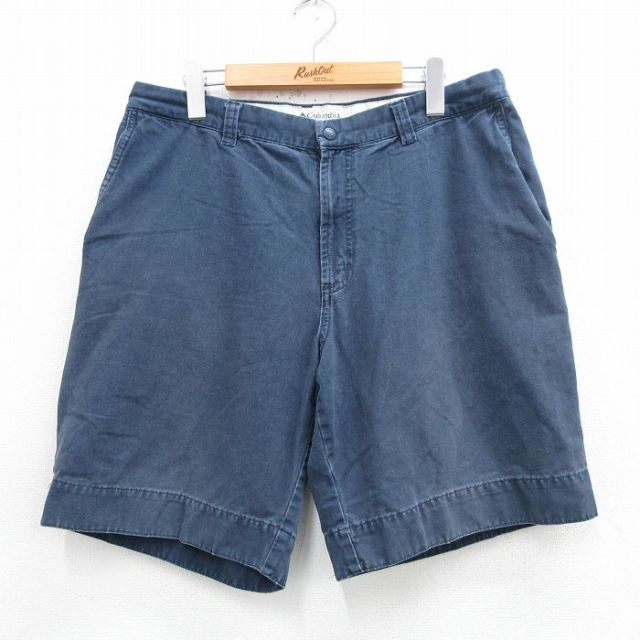 W35★古着 コロンビア COLUMBIA ショート パンツ ショーツ メンズ 00年代 00s ダック地 コットン 紺 ネイビー 25may31 中古 ボトムス 短パン ショーパン ハーフ